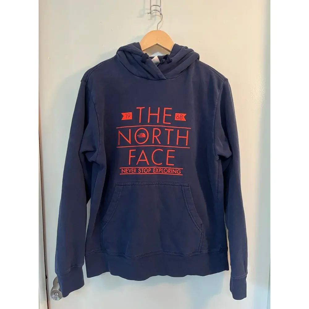 The North Face Men's Size Medium Spell Out Logo Blue Hoodie Hooded Sweatshirt - Picture 6 of 7